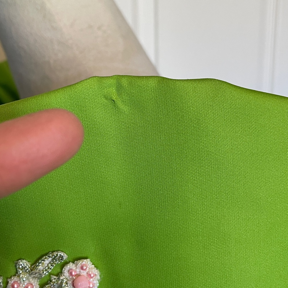 Vintage Handmade Filipiniana Dress Mestiza Gown Lime Green Beaded Size Small - Picture 11 of 15